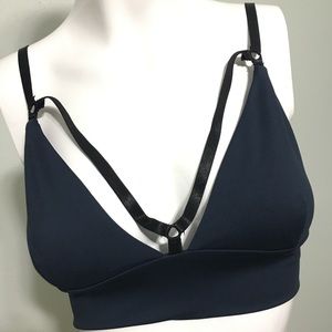 Navy blue and black bebe harness bralette